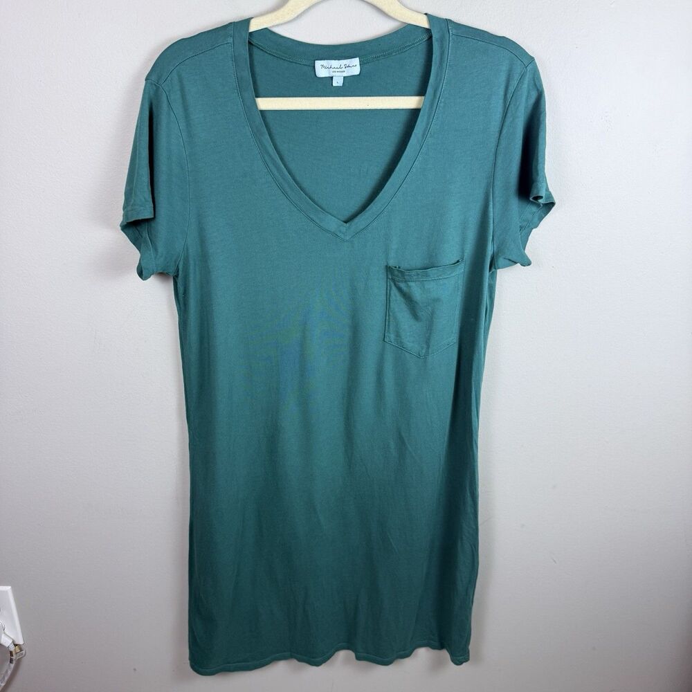Michael Stars  Minimalist Green V-Neck Short Sleeve T-Shirt Dress Large **READ